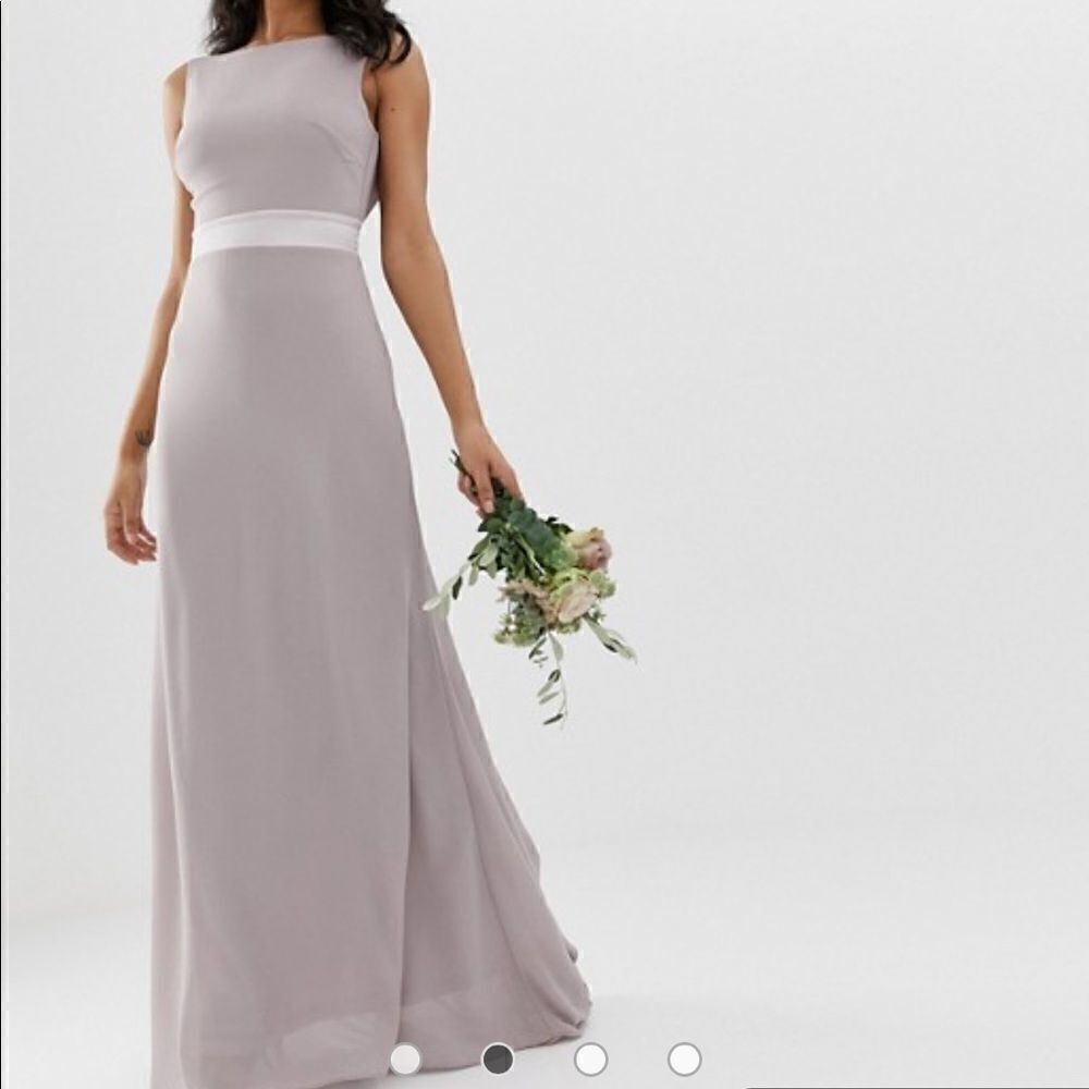 TFNC bow back maxi Bridesmaid dress in gray - Picture 2 of 8